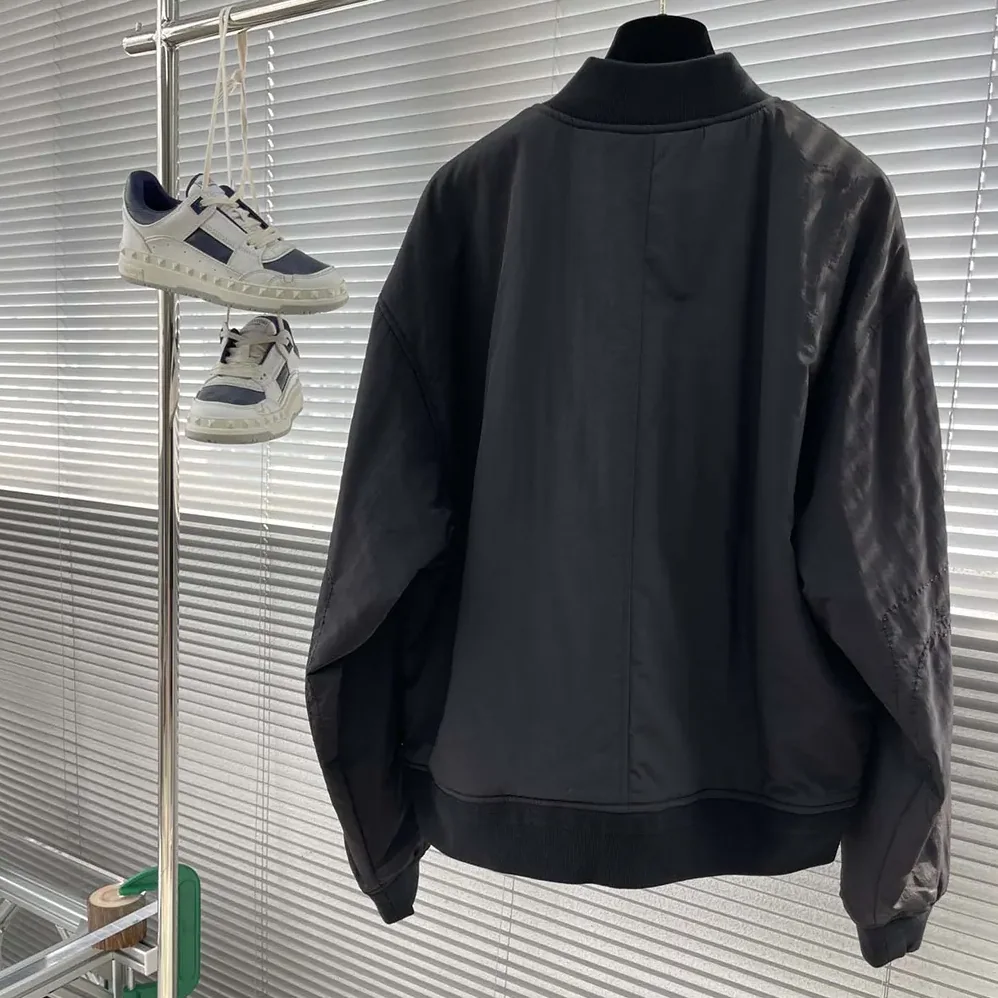 Dior DIOR AND STONE ISLAND Bomber Jacket Black Habotai Silk Blend for Men