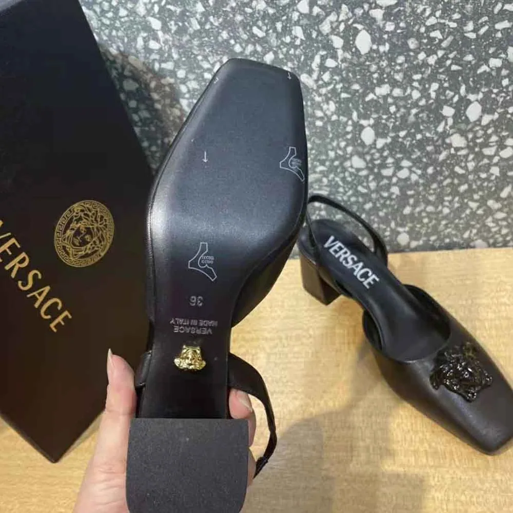 Versace La Medusa Leather Sling-Back Pumps for Women in Black