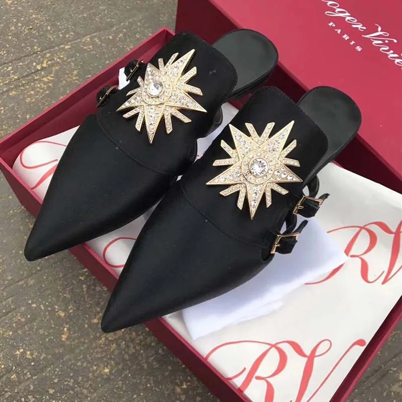 Roger Vivier Shoes Star Strass Mules in Velvet for Women in Black Roger Vivier Shoes Star Strass Mules in Velvet for Women in Black
