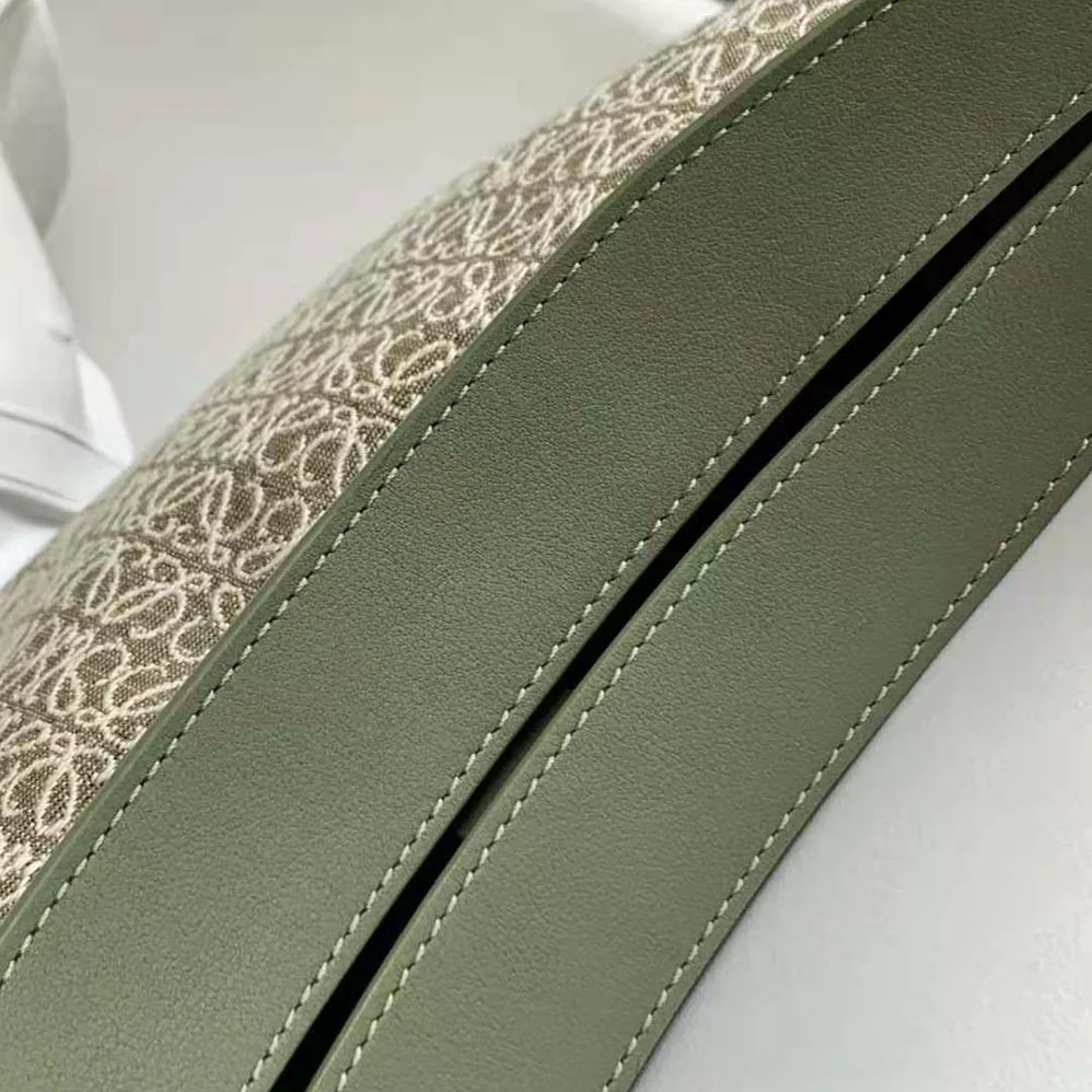 Loewe Luna Bag in Anagram Jacquard and Classic Calfskin for Women in Green Loewe Luna Bag in Anagram Jacquard and Classic Calfskin for Women in Green