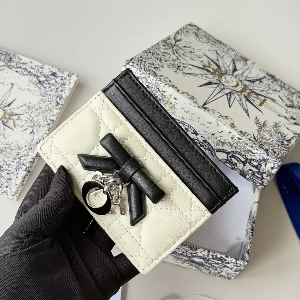 Dior Lady Dior Freesia Card Holder Two-Tone Latte and Black Cannage Lambskin for Women Dior Lady Dior Freesia Card Holder Two-Tone Latte and Black Cannage Lambskin for Women