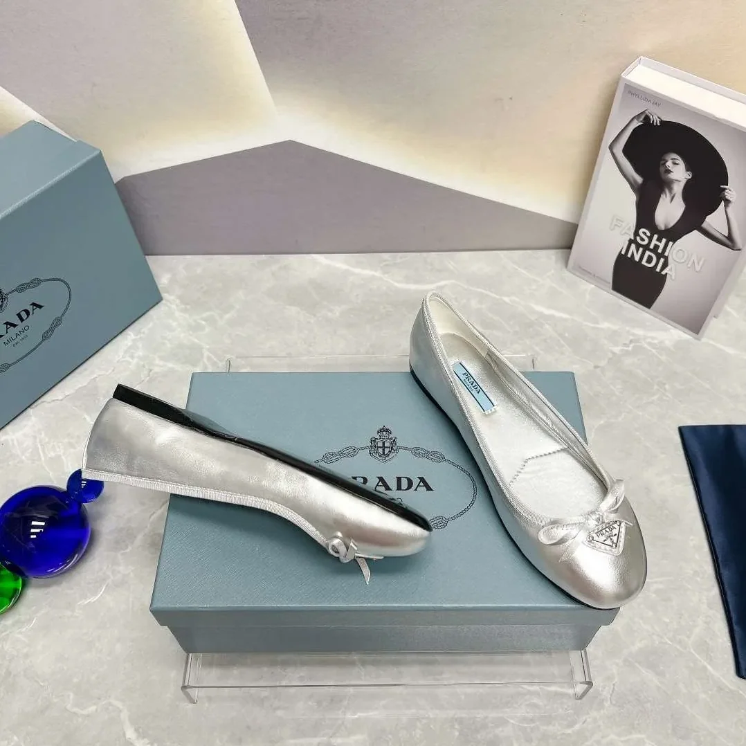 Prada Nappa Ballerinas Silver
