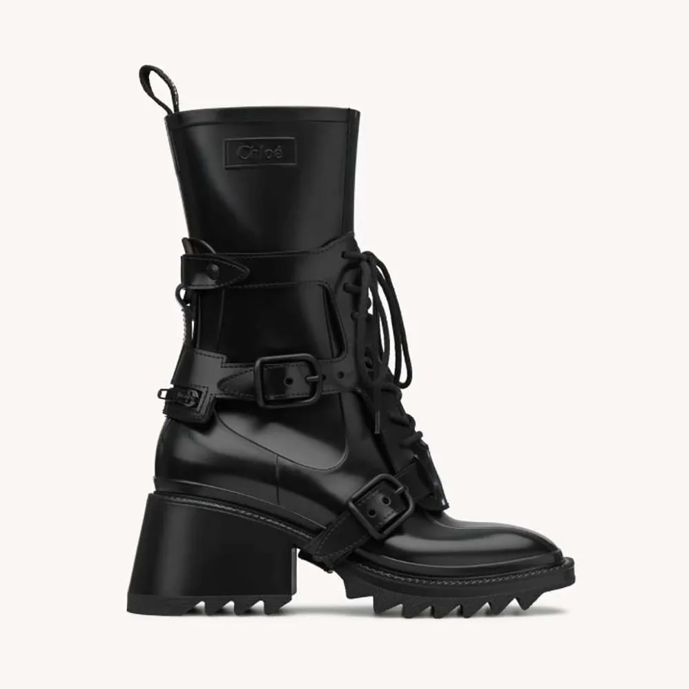 Chloe Harnessed Betty Rain Boot in PVC for Women in Black Chloe Harnessed Betty Rain Boot in PVC for Women in Black