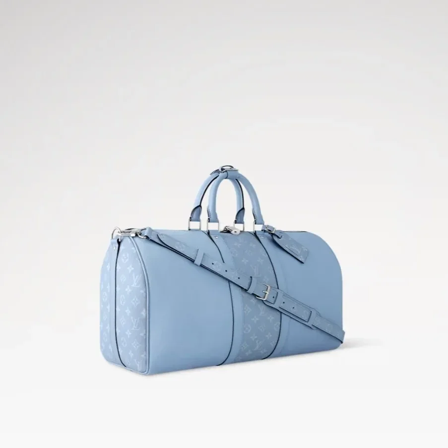 Louis Vuitton Keepall Bandouliere 50 Travel Bag in Sky Blue Silver Hardware Louis Vuitton Keepall Bandouliere 50 Travel Bag in Sky Blue Silver Hardware