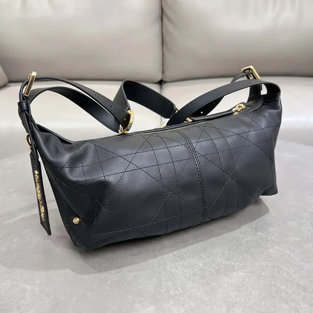 Dior Small D-Journey Bag in Crinkled Calfskin Black Flat Macrocannage for Women