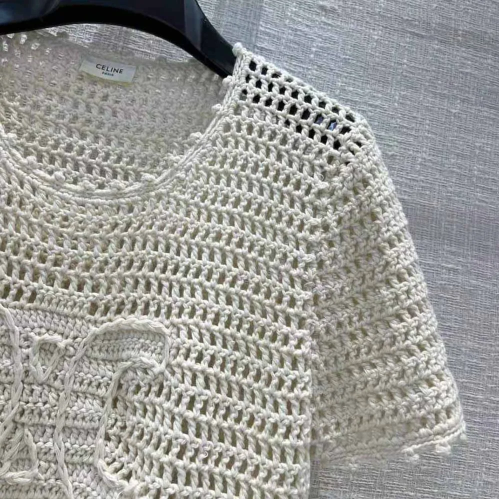 Celine Triomphe T for Women in Shirt in Crocheted Cotton