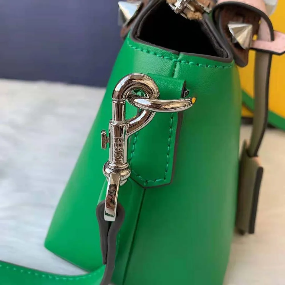 Fendi by the way Mini Multicolor Leather Boston Bag for Women in Green Fendi by the way Mini Multicolor Leather Boston Bag for Women in Green