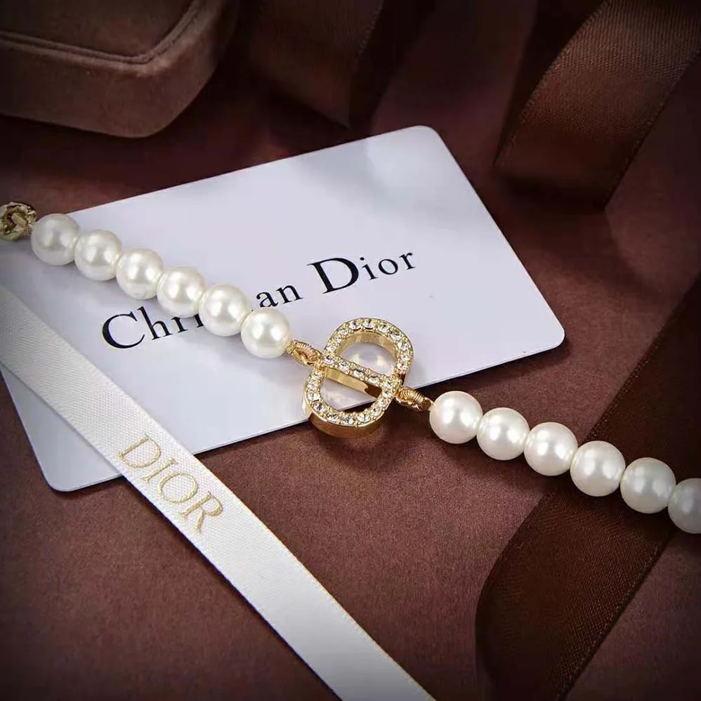 Dior 30 Montaigne Long Necklace Gold-Finish Metal and Silver for Women in Tone Crystals