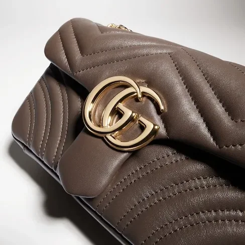 Gucci Marmont Small Shoulder Bag in Dark Taupe Gold Hardware