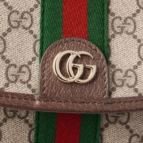 Gucci Ophidia Small Top Handle Bag / Beige And Dark Brown Light Gold Hardware
