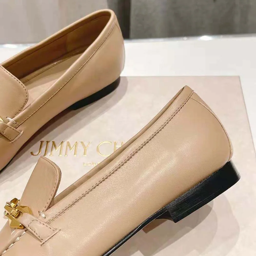 Jimmy Choo Diamond Tilda Loafer Biscuit Calf Leather Loafers with Diamond Chain for Women Jimmy Choo Diamond Tilda Loafer Biscuit Calf Leather Loafers with Diamond Chain for Women