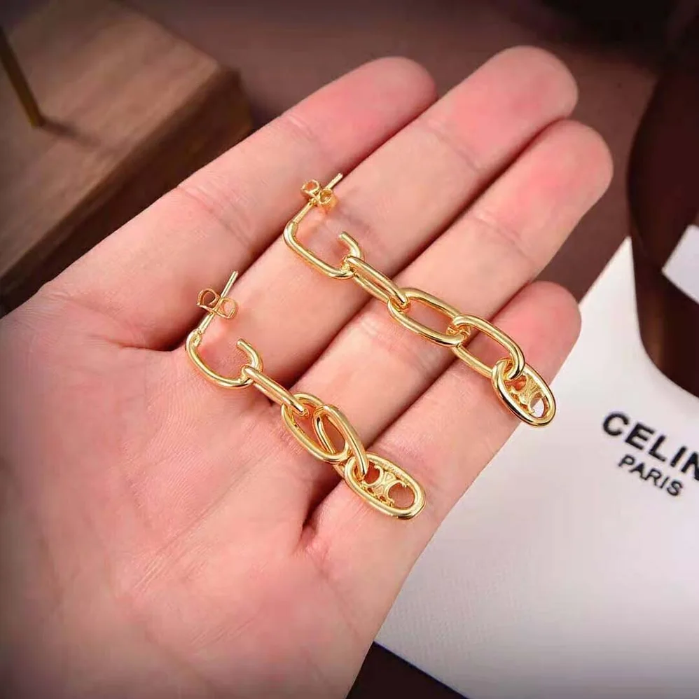 Celine Maillon Triomphe Link Earrings in Brass with Gold Finish for Women
