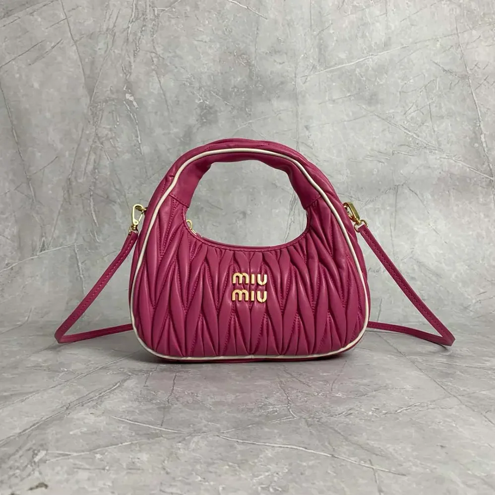 Miu Miu Wander Matelassé Nappa Leather Bag for Women in Pink/White Miu Miu Wander Matelassé Nappa Leather Bag for Women in Pink/White
