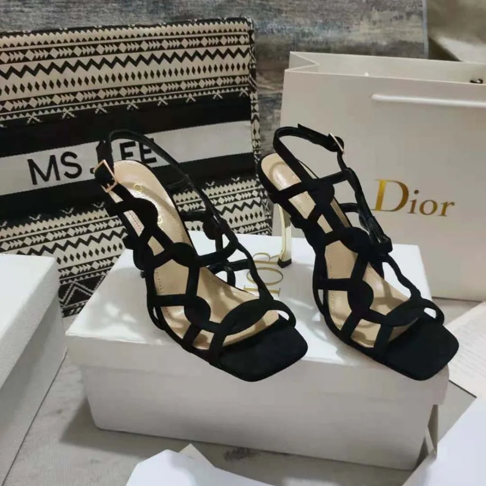 Dior D-Fame Heeled Sandal Black Suede Calfskin for Women