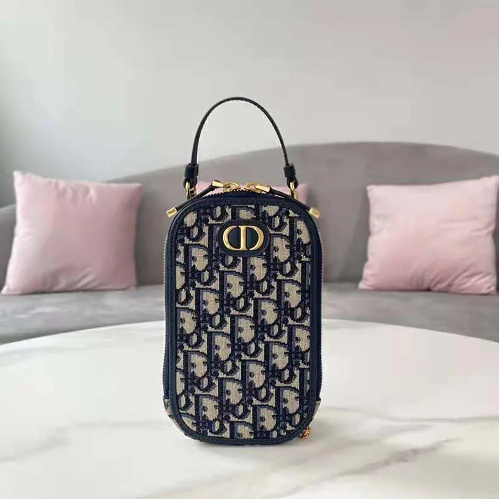 Dior 30 Montaigne Phone Holder Blue Dior Oblique Jacquard for Women Dior 30 Montaigne Phone Holder Blue Dior Oblique Jacquard for Women