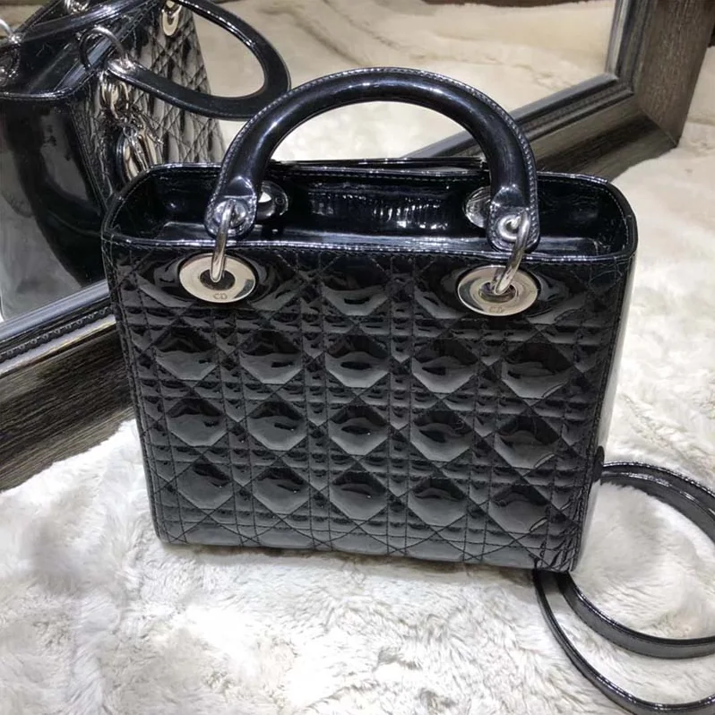 Dior Lady Dior Bag in Patent Cannage Calfskin in Black Dior Lady Dior Bag in Patent Cannage Calfskin in Black