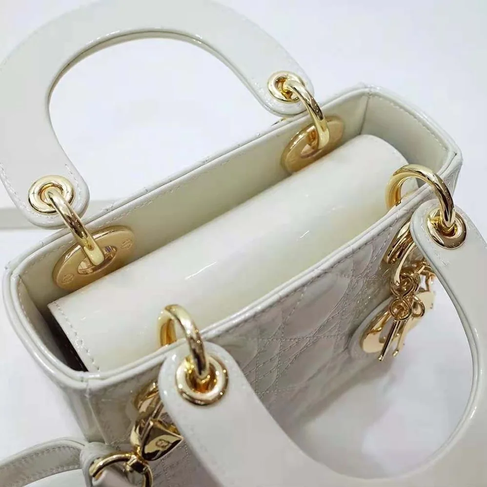 Dior Mini Lady Dior Bag Latte Patent Cannage Calfskin for Women Dior Mini Lady Dior Bag Latte Patent Cannage Calfskin for Women