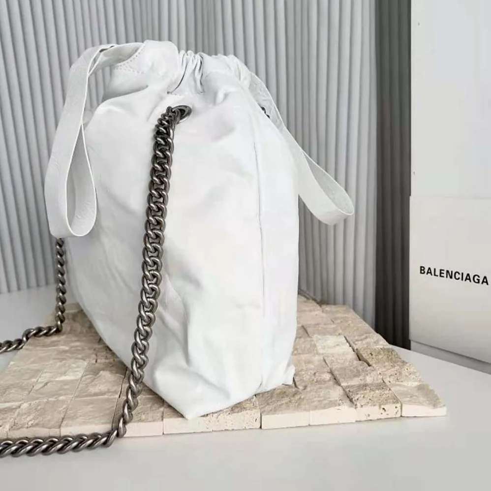 Balenciaga Crush Small Tote Bag in White Crushed Calfskin for Women Balenciaga Crush Small Tote Bag in White Crushed Calfskin for Women