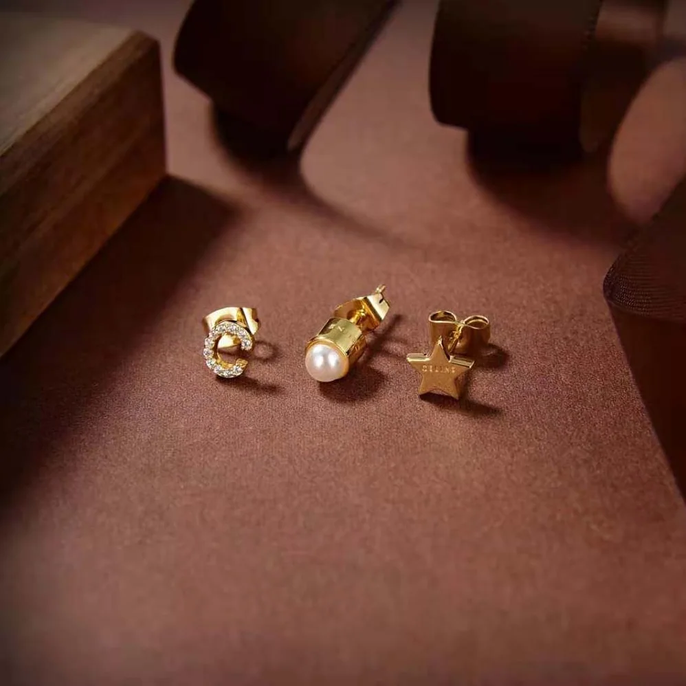 Celine Separables Celestial Set of 3 Studs in Brass with Gold Finish for Women