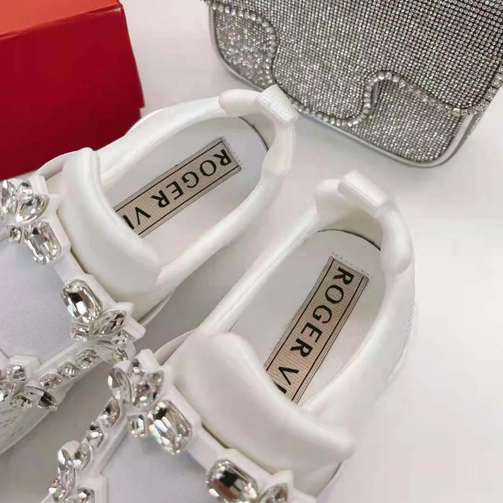 Roger Vivier Viv' Run Strass Buckle Sneakers in Technical Fabrics for Women in White