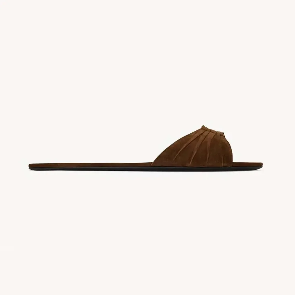 Saint Laurent YSL Babylone Slides In Suede Dark Brown for Women