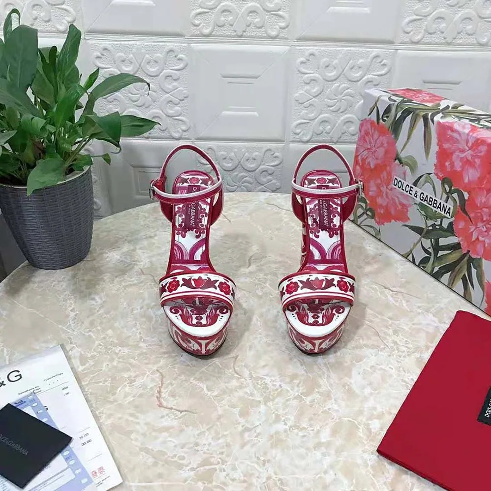 Dolce Gabbana D&G Printed Polished Calfskin Platform Sandals for Women Dolce Gabbana D&G Printed Polished Calfskin Platform Sandals for Women
