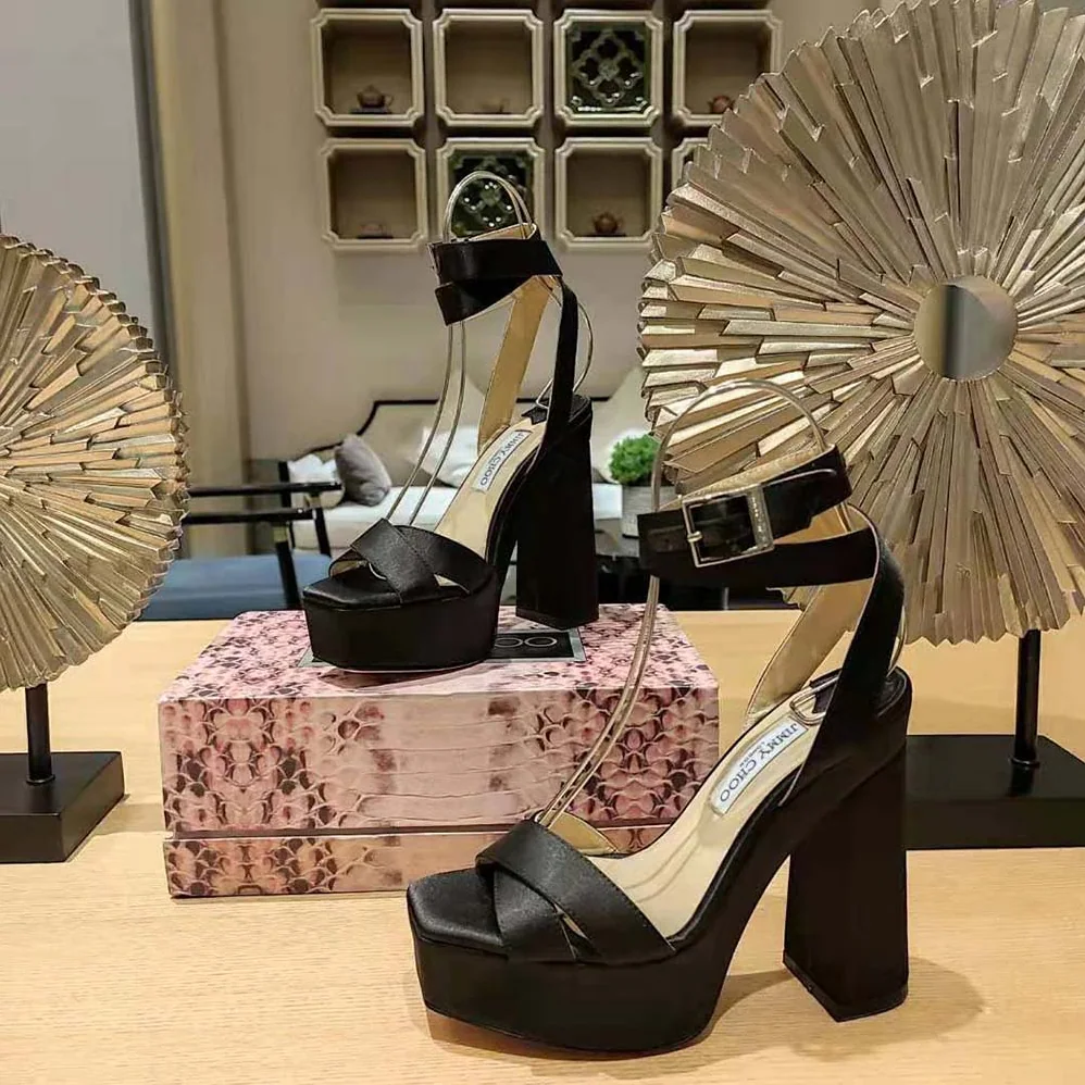 Jimmy Choo Gaia 140 Black Satin Platform Sandals for Women Jimmy Choo Gaia 140 Black Satin Platform Sandals for Women
