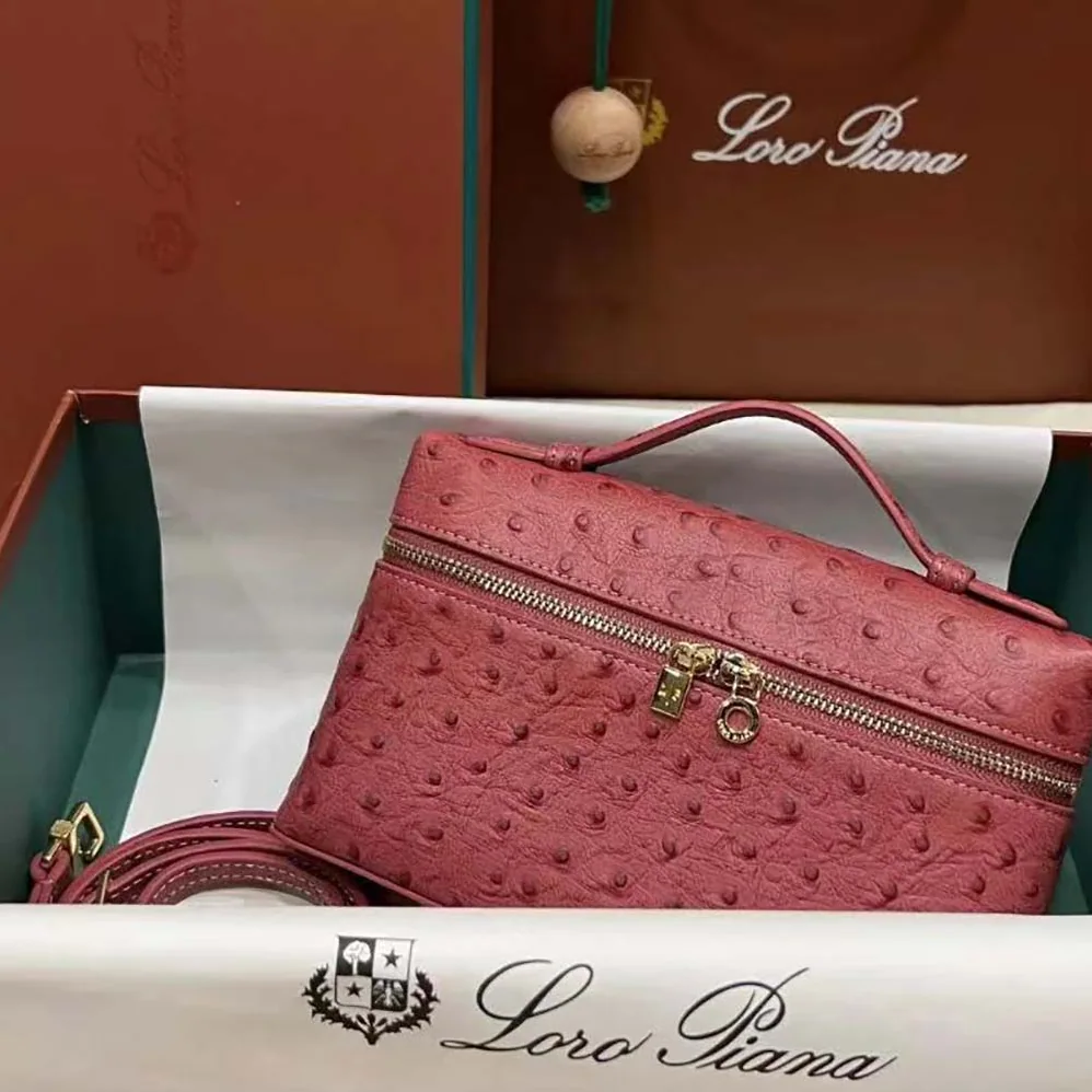 Loro Piana Extra Pocket Pouch L19 in Ostrich Leather for Women in Maroon Loro Piana Extra Pocket Pouch L19 in Ostrich Leather for Women in Maroon