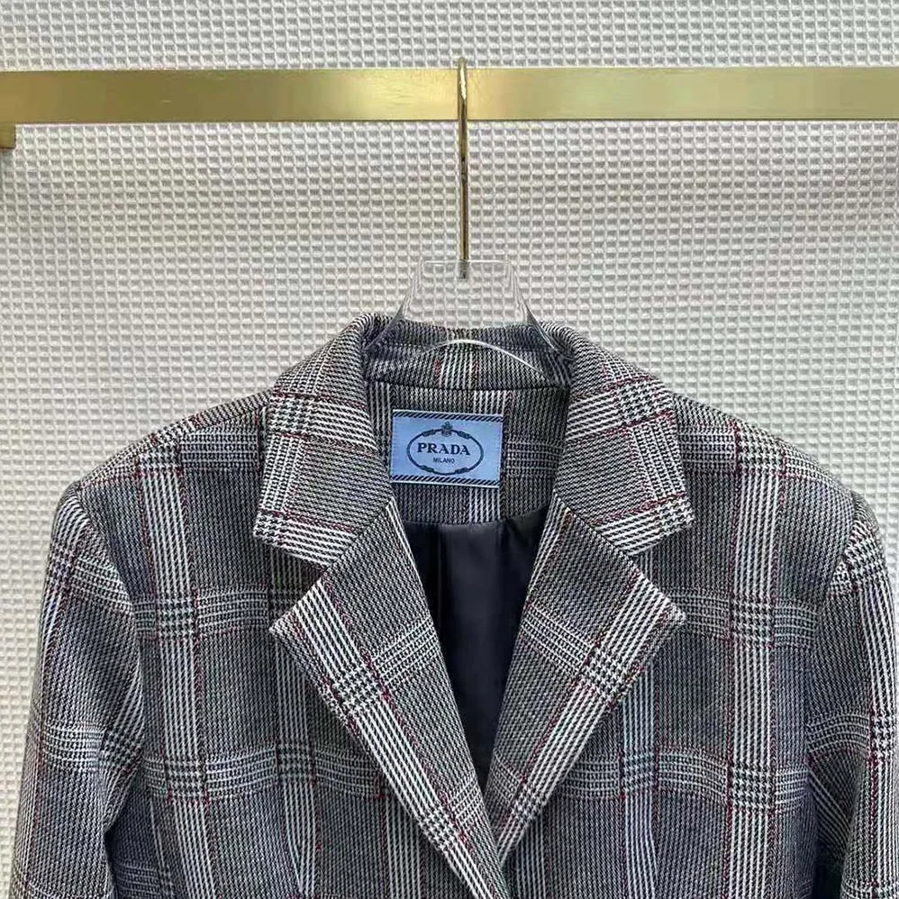 Prada Single-breasted Prince of Wales Jacket for Women Prada Single-breasted Prince of Wales Jacket for Women
