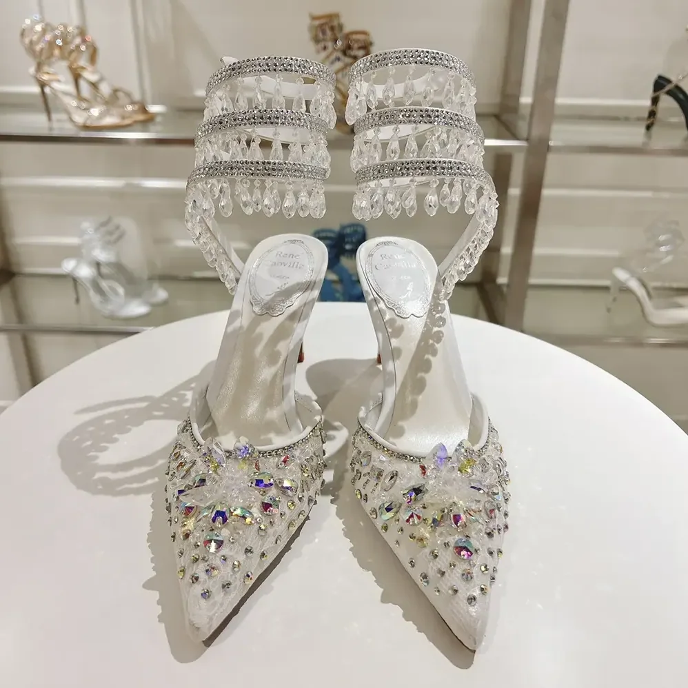 Rene Caovilla Chandelier White Pump 80 for Women Rene Caovilla Chandelier White Pump 80 for Women