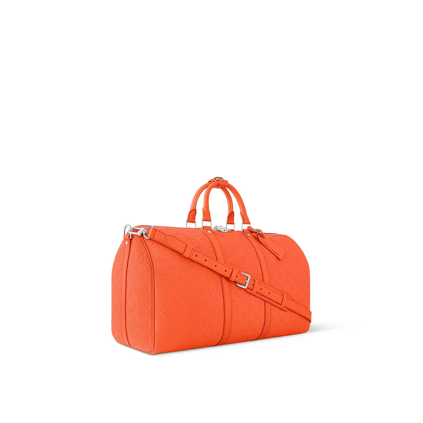 Louis Vuitton Keepall Bandouliere 50 Travel Bag in Orange Silver Hardware