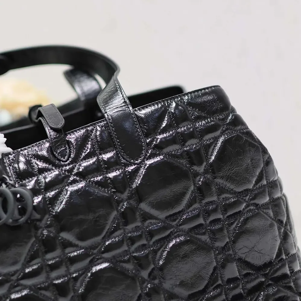 Dior Large Dior Toujours Bag Black Macrocannage Crinkled Calfskin for Women