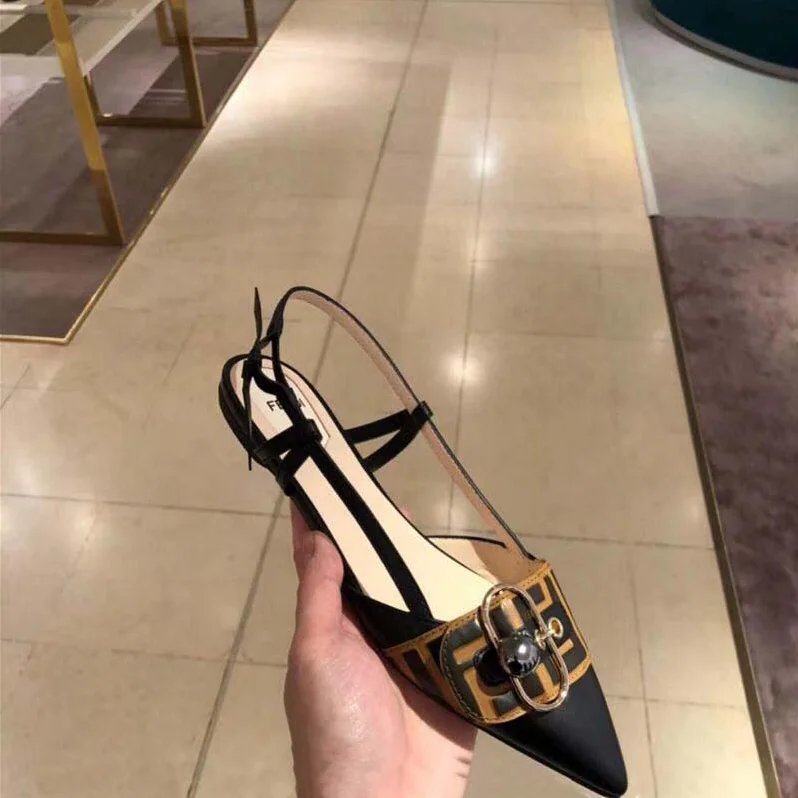 Fendi Shoes Black Leather Slingbacks for Women