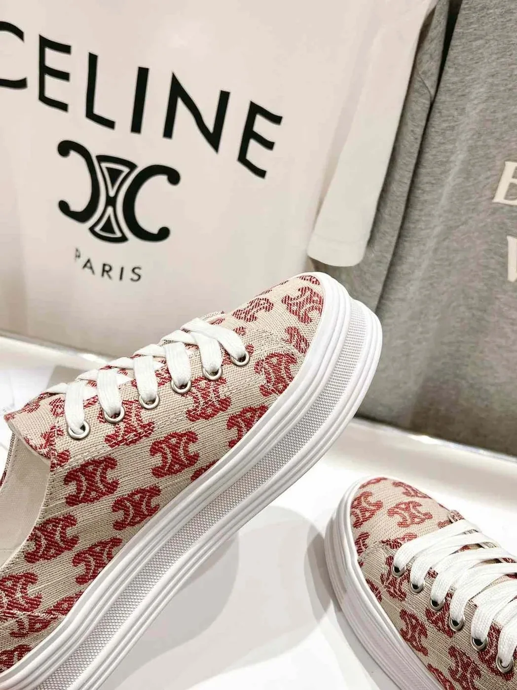 Celine Triomphe Sneakers In Canvas Red Celine Triomphe Sneakers In Canvas Red