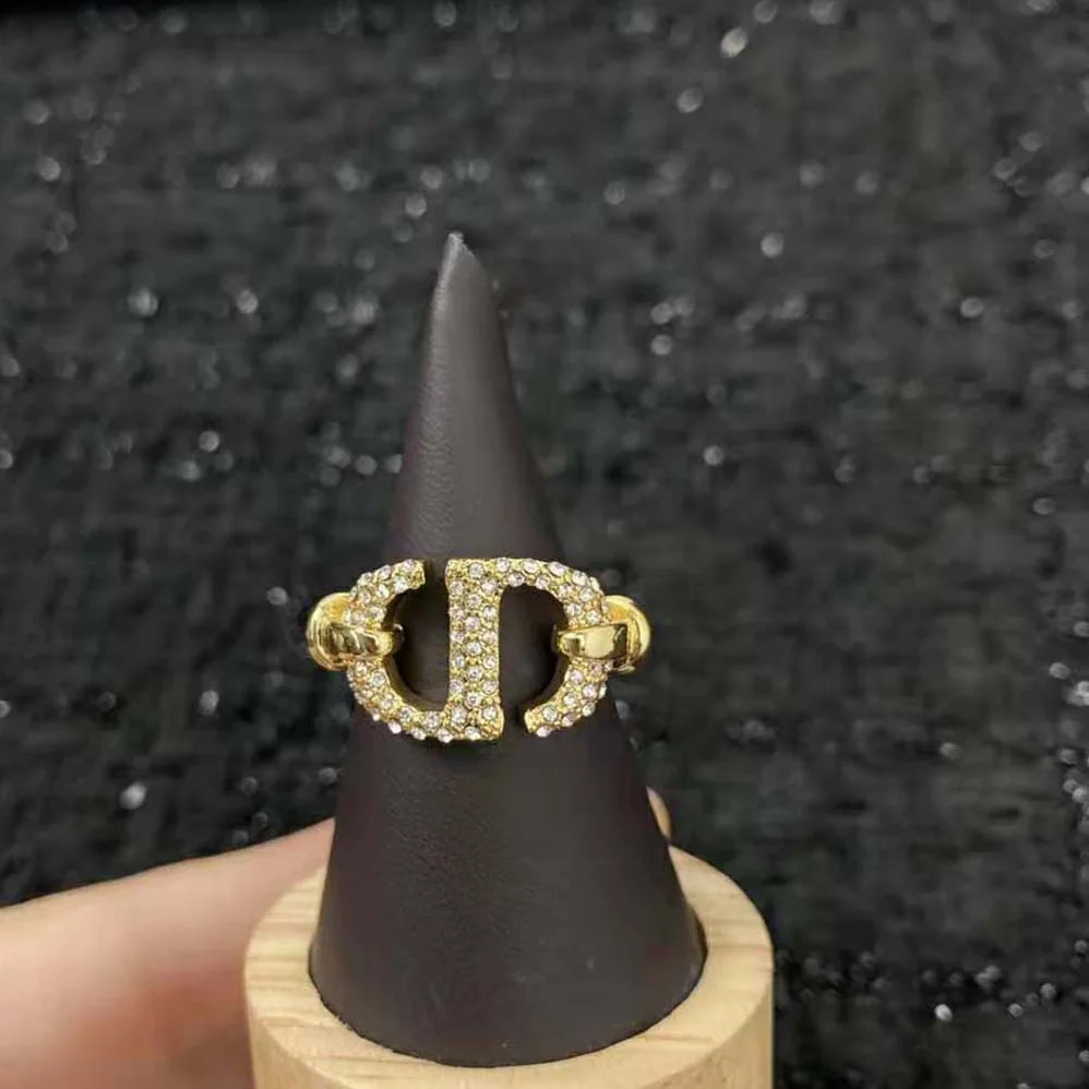 Dior CD Navy Ring Gold-Finish Metal and White Crystals for Women Dior CD Navy Ring Gold-Finish Metal and White Crystals for Women