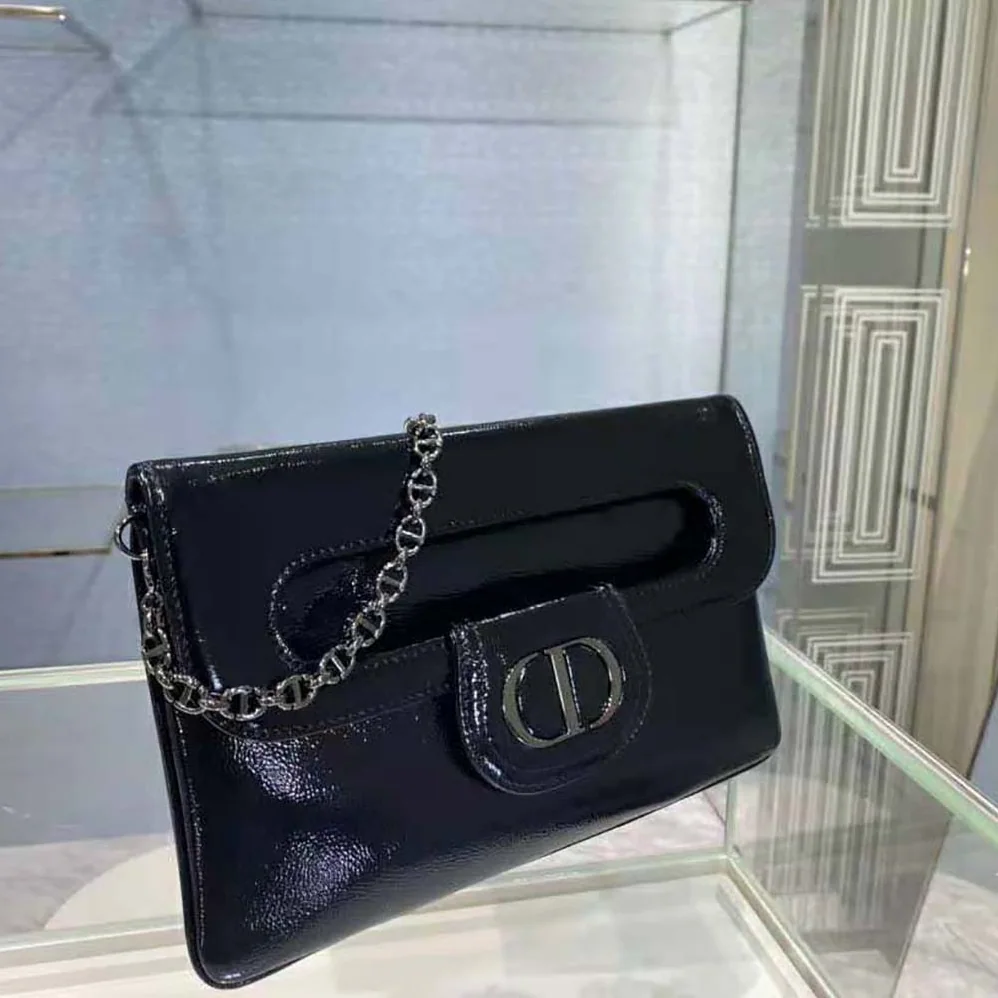 Dior Medium Diordouble Bag Black Crinkled Patent Lambskin for Women Dior Medium Diordouble Bag Black Crinkled Patent Lambskin for Women