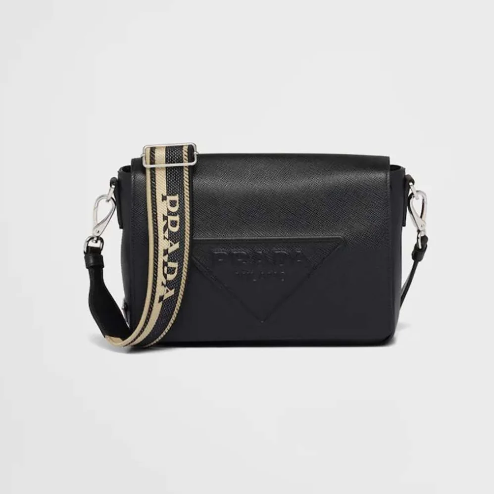 Prada Saffiano Leather Shoulder Bag with Sleek for Men in Black