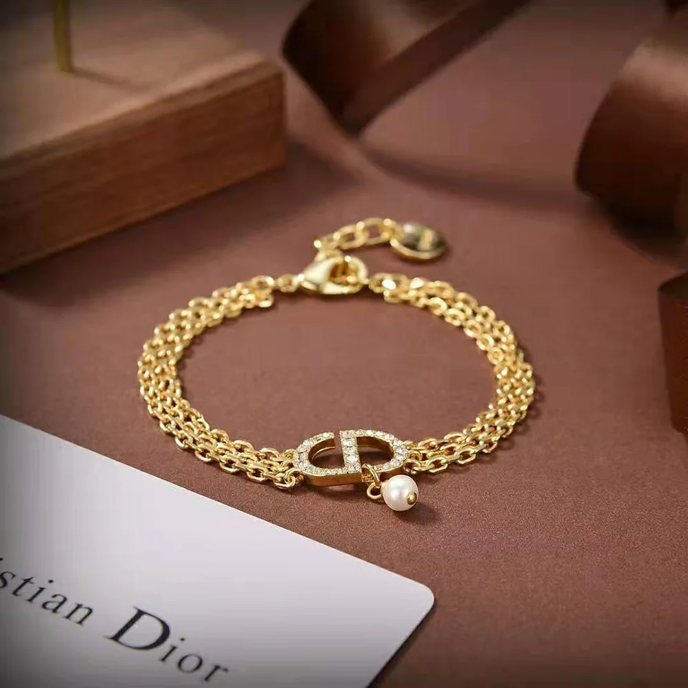 Dior Multi-chain Petit CD Bracelet Gold-Finish Metal and White Crystals for Women Dior Multi-chain Petit CD Bracelet Gold-Finish Metal and White Crystals for Women