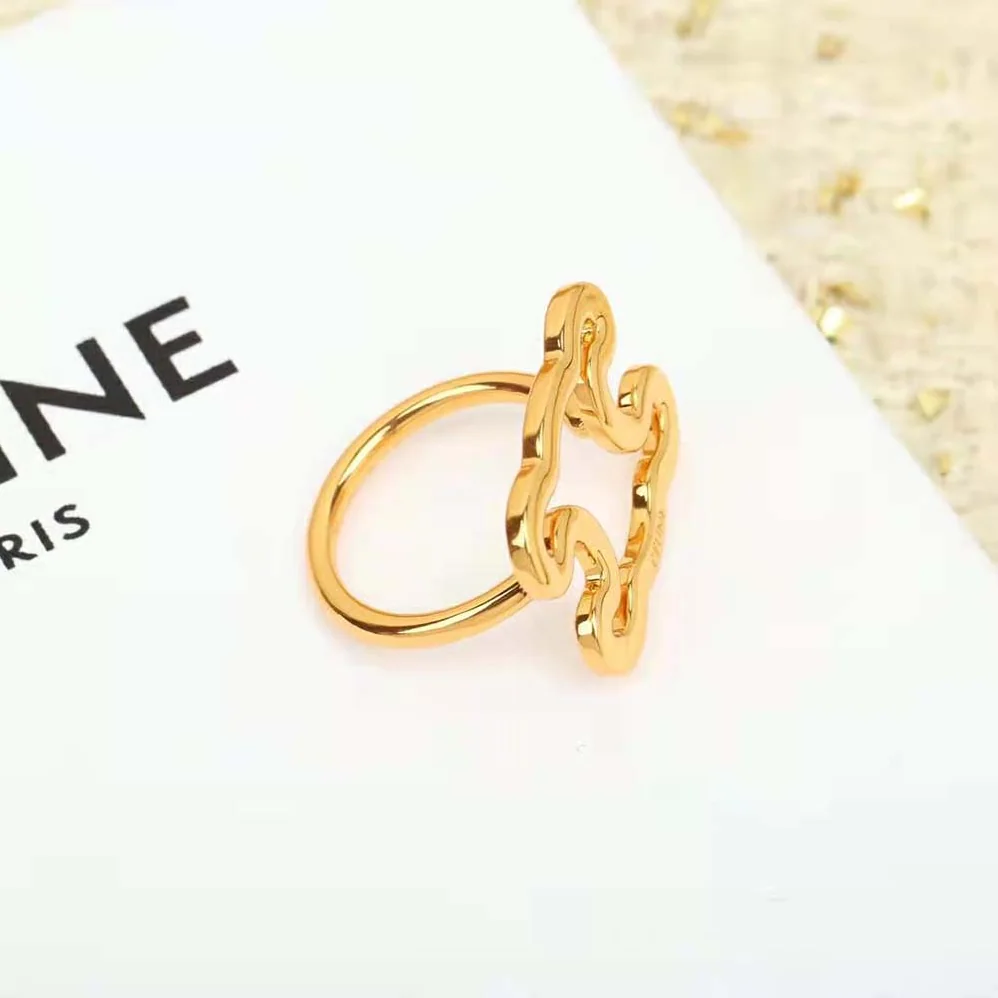 Celine Triomphe Frame Large Ring in Brass with Gold Finish for Women Celine Triomphe Frame Large Ring in Brass with Gold Finish for Women