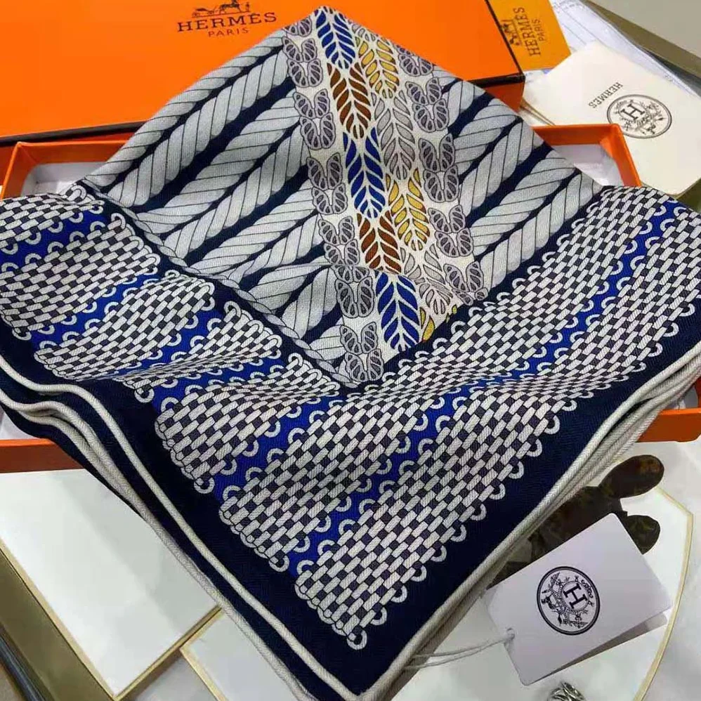 Hermes Dressage Tressage Shawl 140 for Women in Navy Hermes Dressage Tressage Shawl 140 for Women in Navy