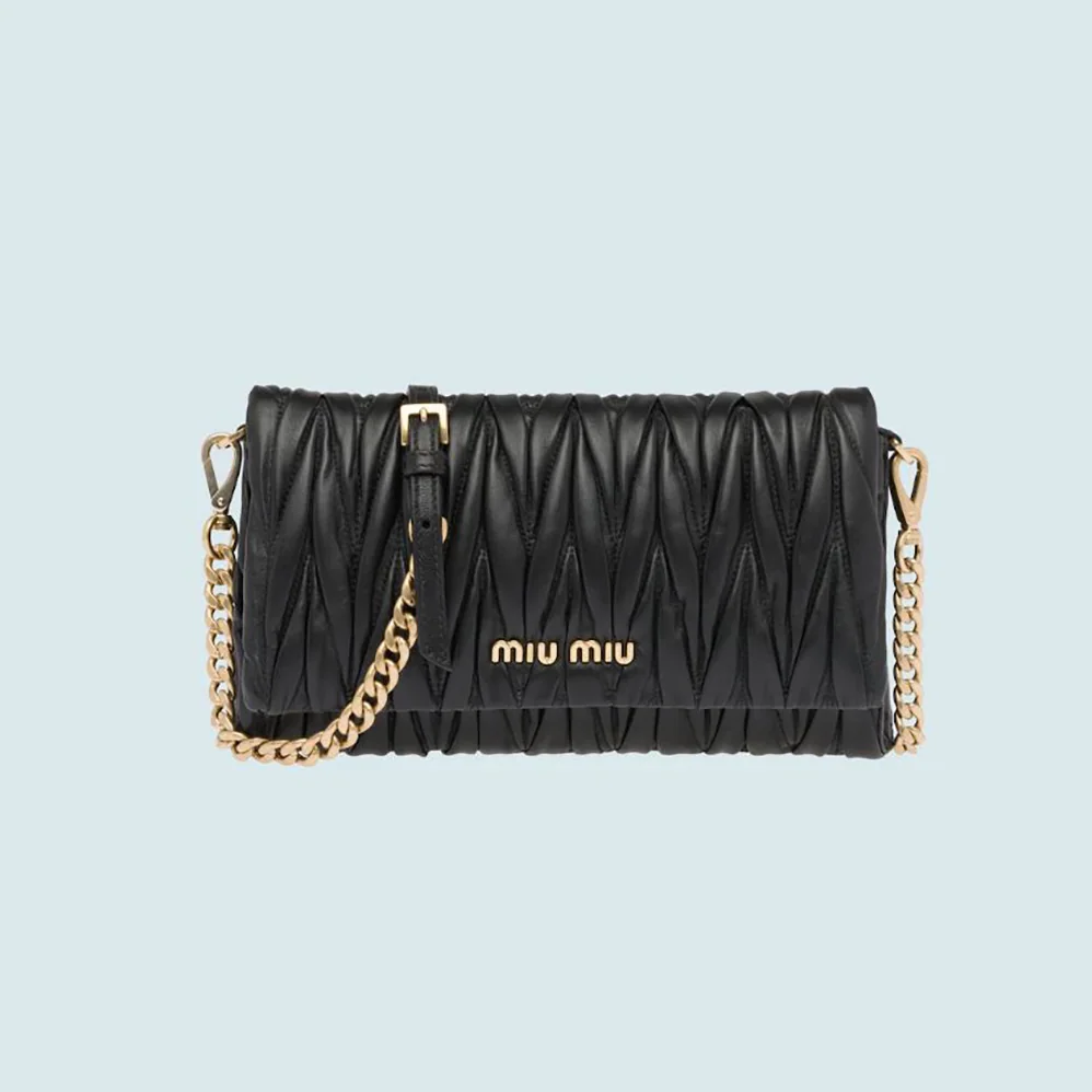 Miu Miu Matelasse Nappa Leather Shoulder Bag for Women in Black
