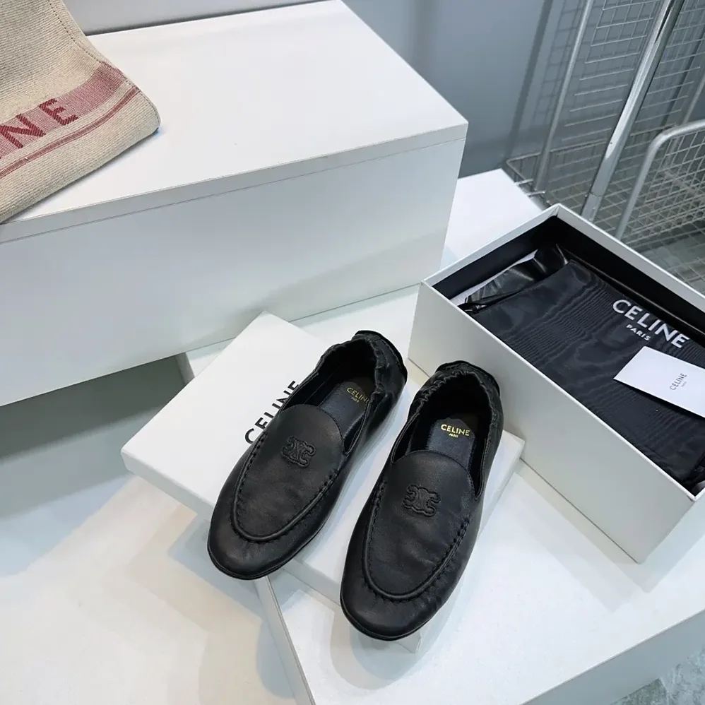 Celine Adam-Slip-On Loafer In Goatskin for Unisex in Black Celine Adam-Slip-On Loafer In Goatskin for Unisex in Black