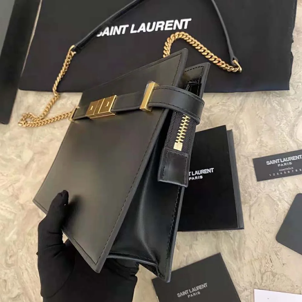 Saint Laurent YSL New Manhattan Pouch in Box Saint Laurent Leather for Women in Black Saint Laurent YSL New Manhattan Pouch in Box Saint Laurent Leather for Women in Black