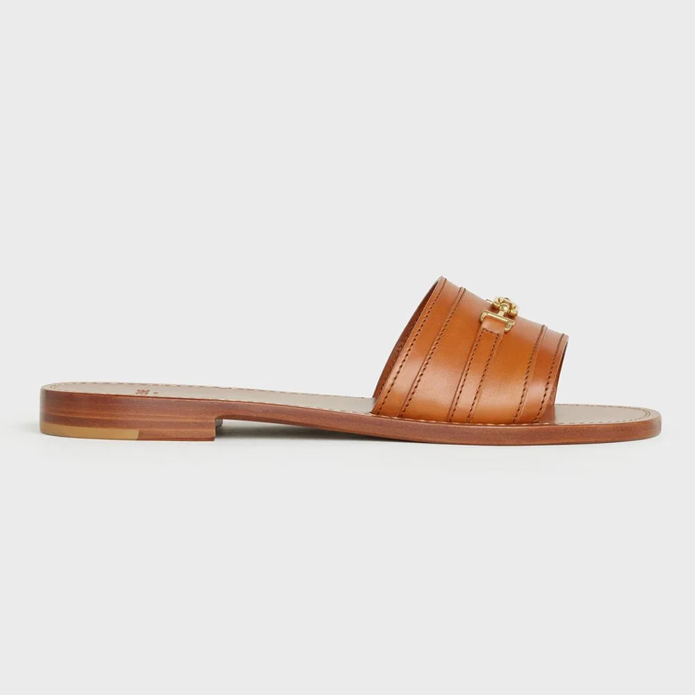Celine Lerins Triomphe Slide in Vegetal Calfskin for Women in Brown