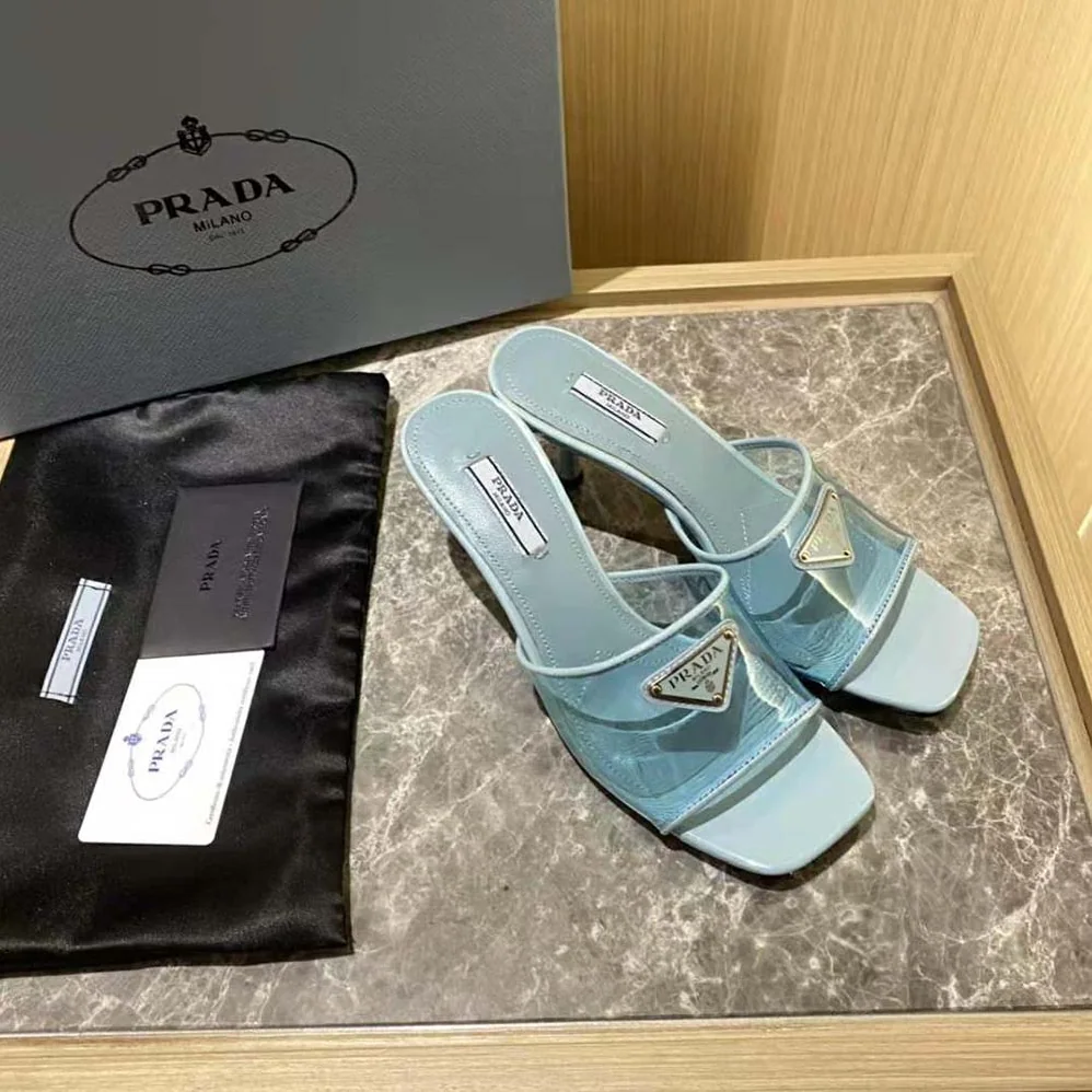 Prada Plexiglas and Patent Leather Sandals 65 mm Varnished Heel for Women in Blue