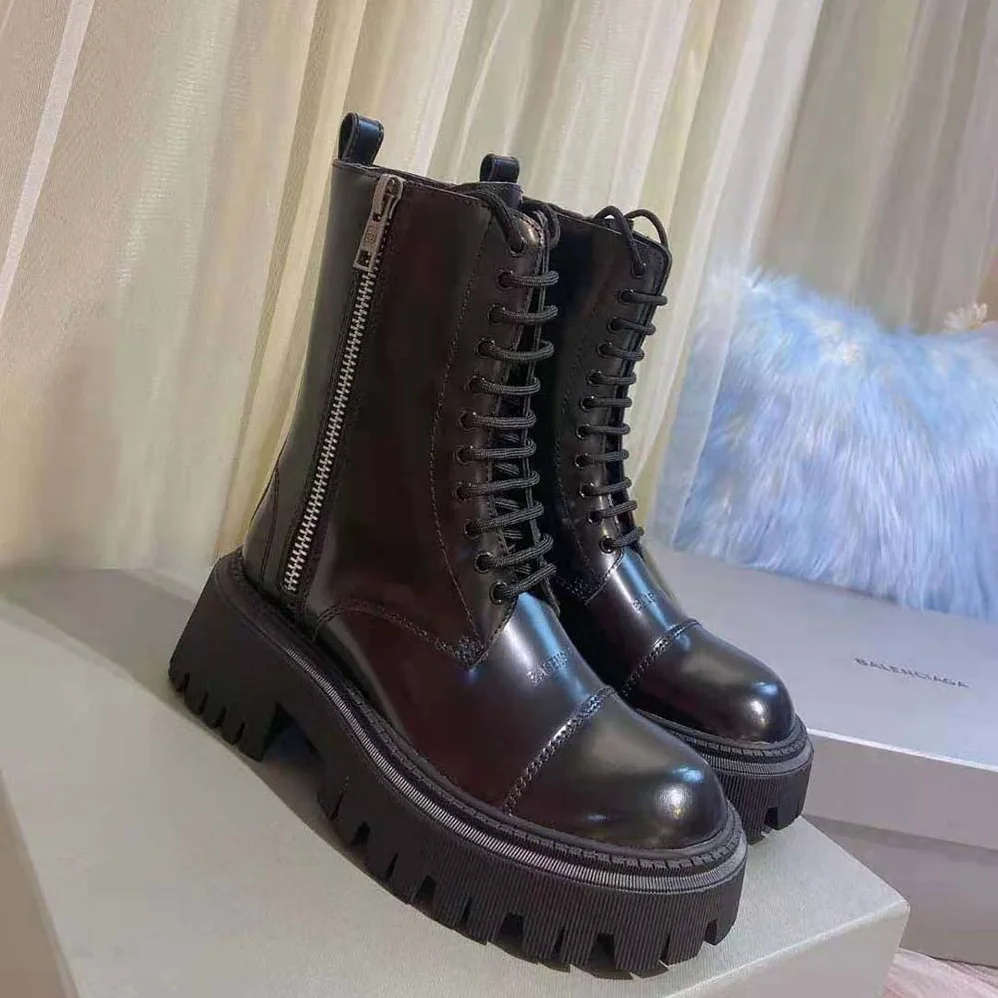 Balenciaga Tractor 20mm Lace-Up Boot in Black Smooth Calfskin for Women Balenciaga Tractor 20mm Lace-Up Boot in Black Smooth Calfskin for Women