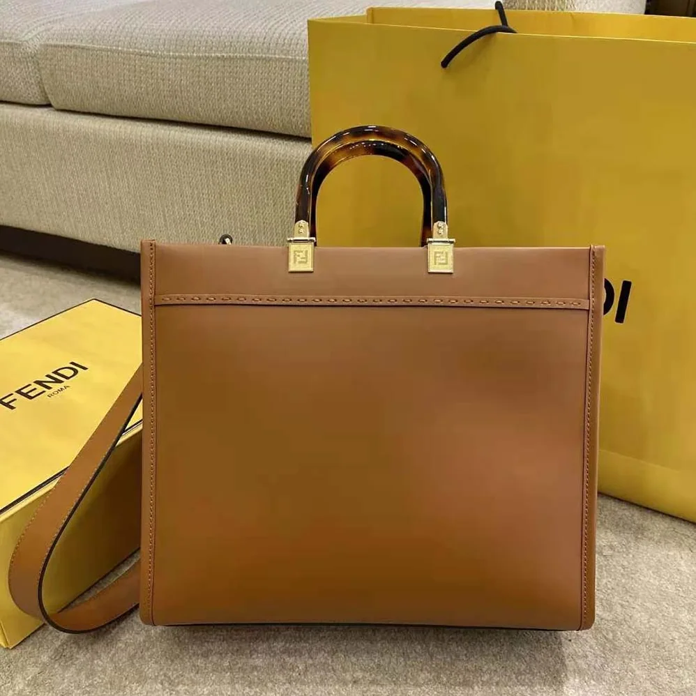 Fendi Sunshine Shopper Leather Shopper for Women in Brown Fendi Sunshine Shopper Leather Shopper for Women in Brown