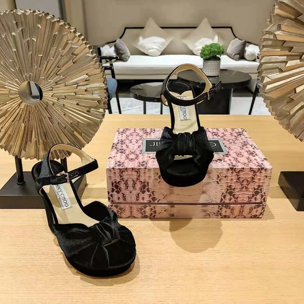 Jimmy Choo Heloise 120 Black Velvet Platform Sandals for Women Jimmy Choo Heloise 120 Black Velvet Platform Sandals for Women