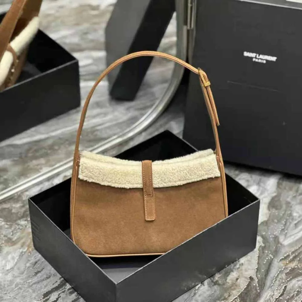 Saint Laurent YSL Le 5 à 7 Hobo Bag in Suede and Shearling for Women