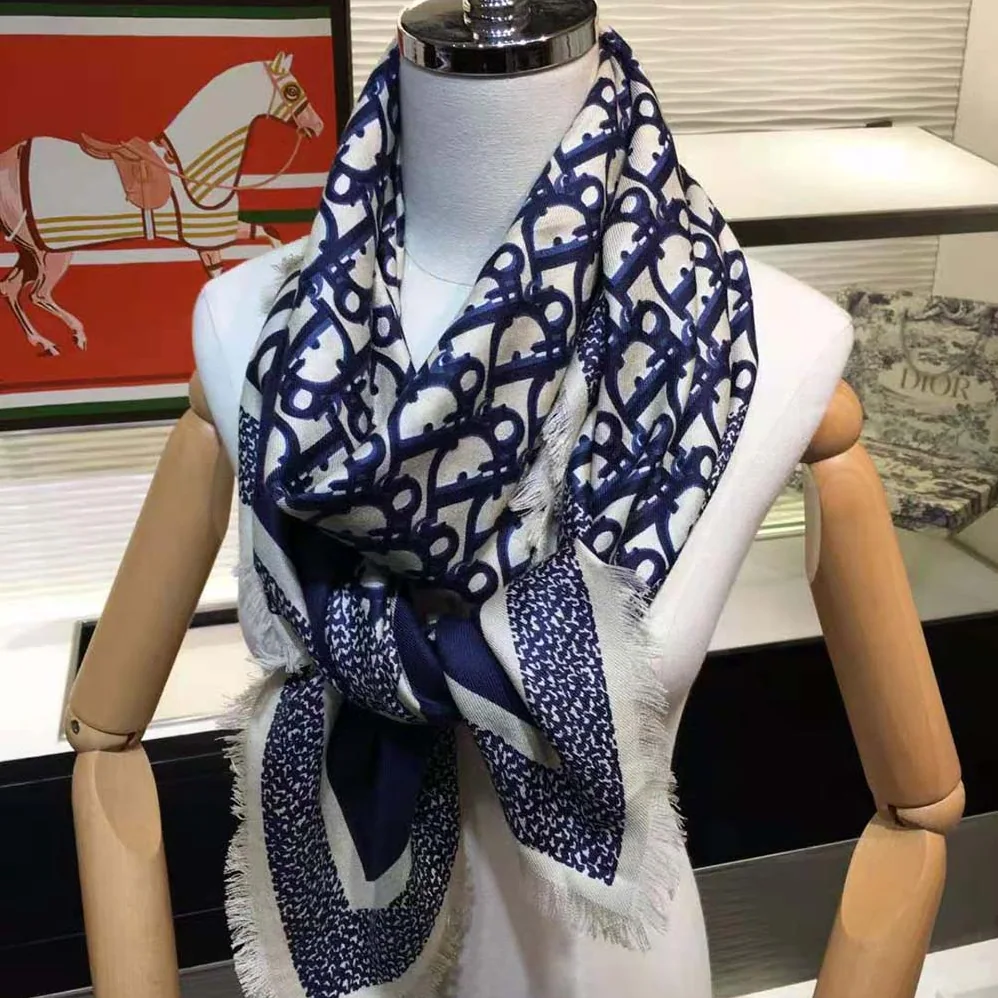 Dior Dior Oblique Square Scarf Navy Blue Silk Twill for Women